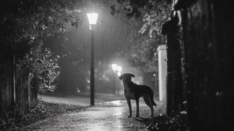 Dog under the rain