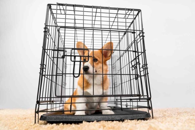 Corgi in a dog crate. Why crate training is important